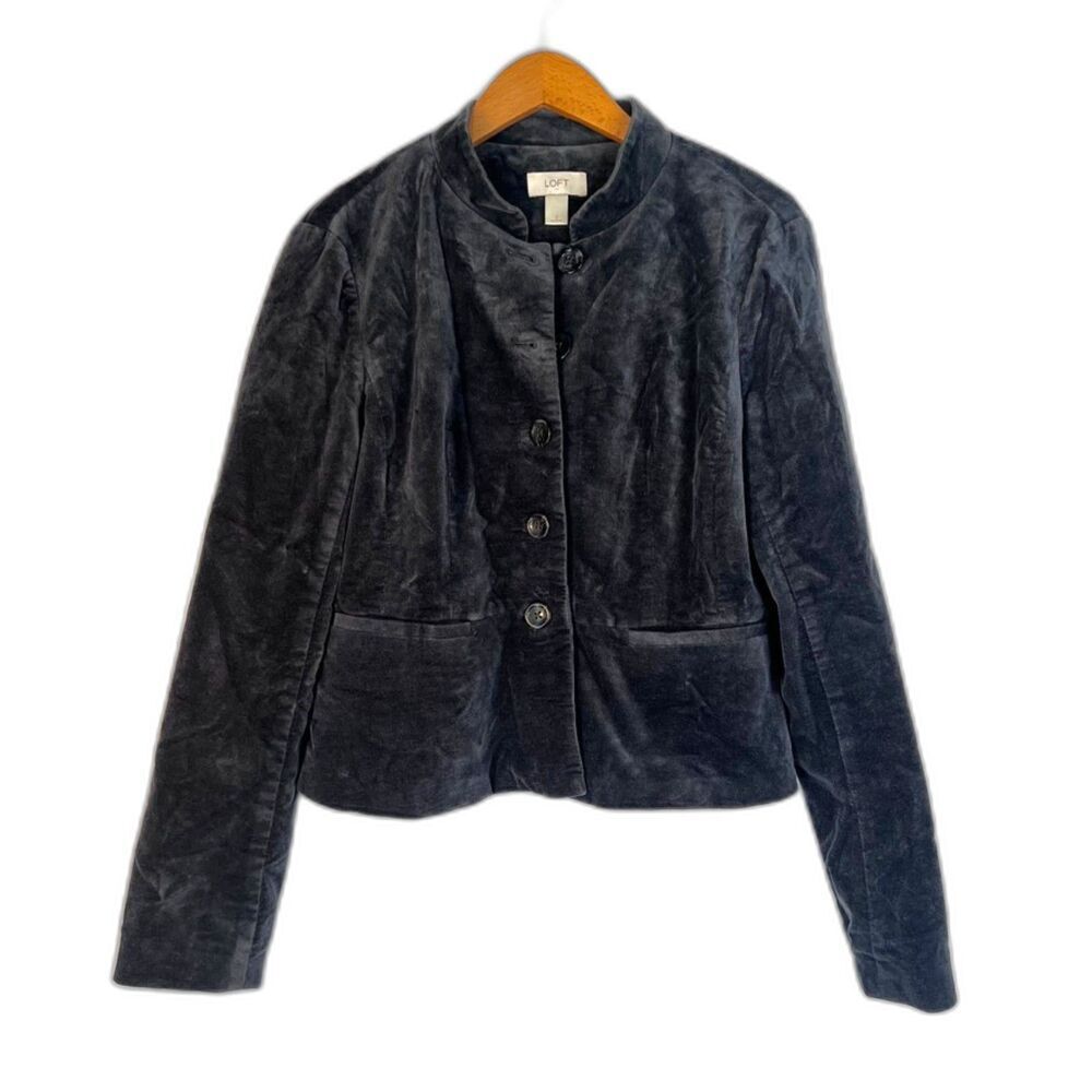Ann Taylor LOFT Dark Gray Velvety Mock Neck Button‎ Front Blazer Size 2